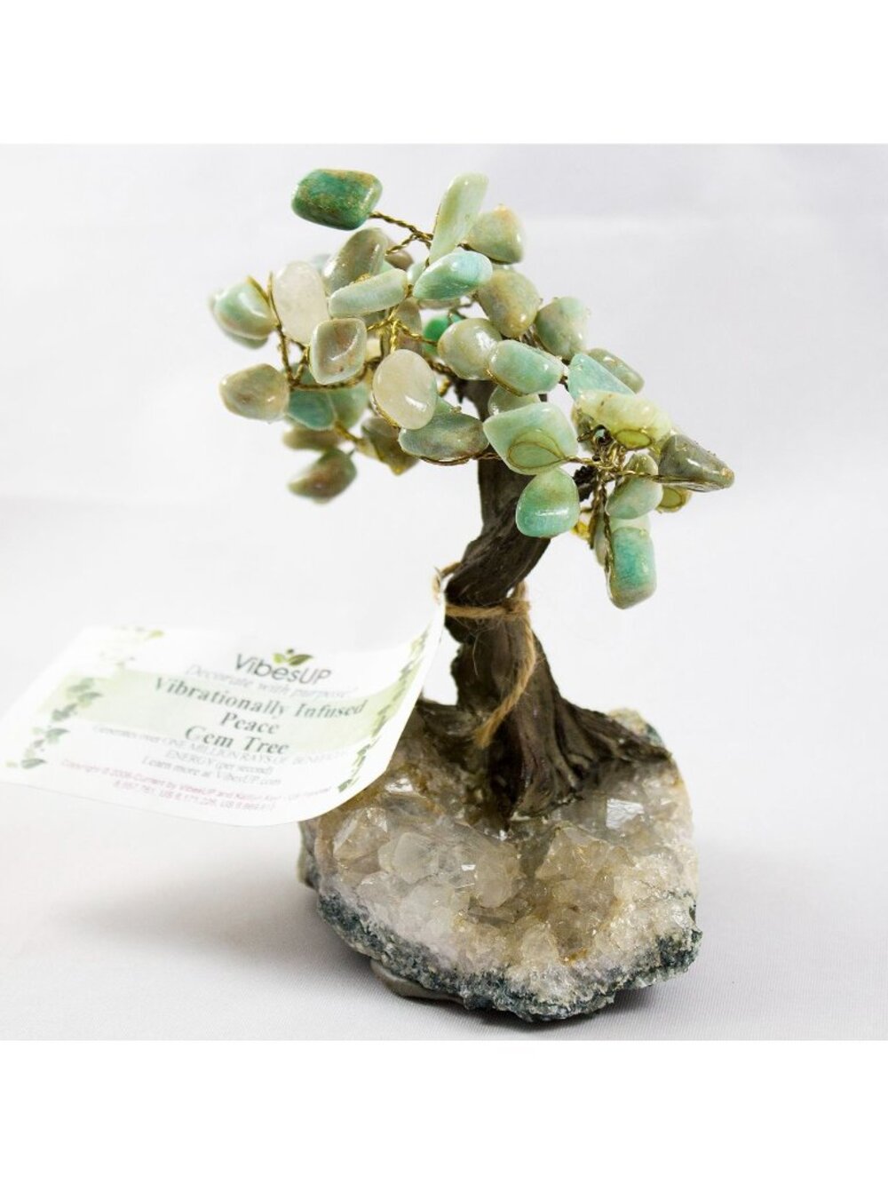 VibesUP Vibrationally Infused Peace Gem Tree Amethyst Base Green Gemstone Leaves